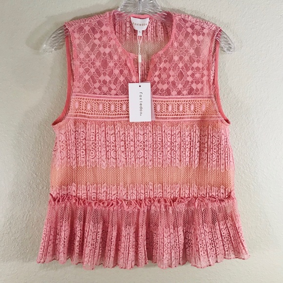 Anthropologie Tops - Anthropologie Foxiedox pink lace peplum blouse